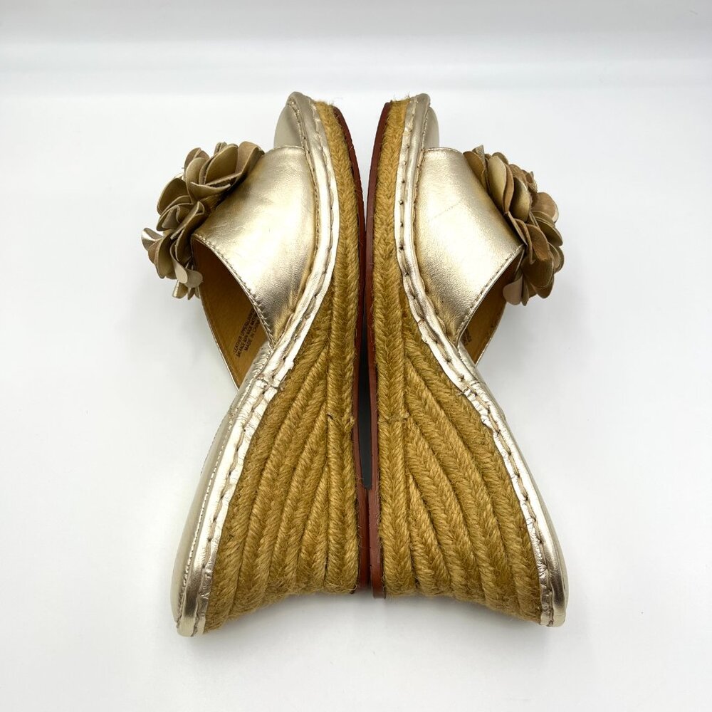 Born Womens Gold Leather Floral Flower Wedges Sandals Mules Shoes - Picture 9 of 16